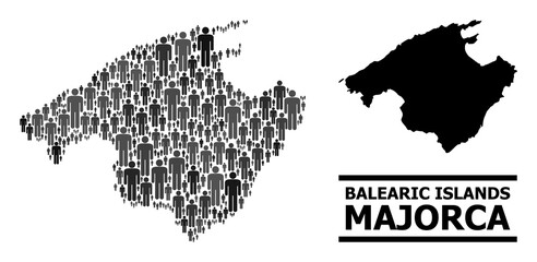 Wall Mural - Map of Majorca for national purposes. Vector nation collage. Collage map of Majorca created of population pictograms. Demographic scheme in dark grey color tints.