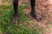 African Man With Dirty Feet Standing Barefoot On Ground