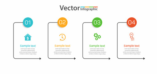 four steps business infographic template with circles on blue background. can be used for workflow l