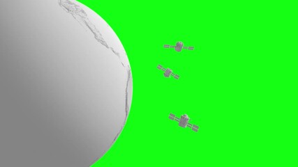 Wall Mural - global satellite system in light gray style of flying satellites around the globe. looping animation on a green background for keying