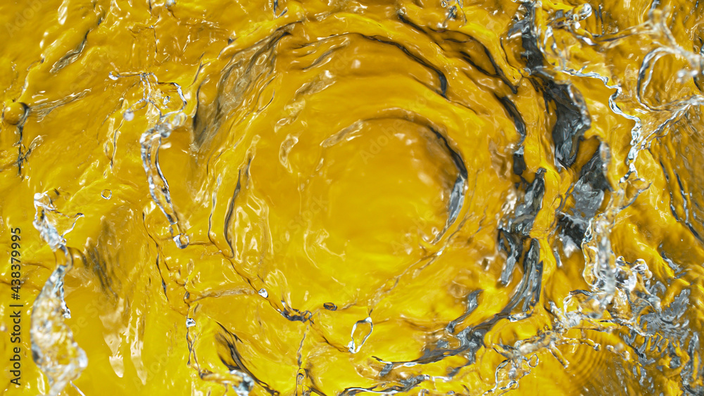 Focus boiling yellow oil spread widely, abstract pattern. - obrazy, fototapety, plakaty 