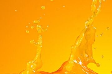 Poster - Pouring orange juice splash, isolated on coloured gradient background