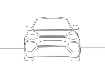 Poster - continuous line drawing of luxury suv car from front view. urban city vehicle transportation concept