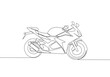 One continuous line drawing of luxury sport motorbike logo. Big motorcycle concept. Single line draw design vector illustration