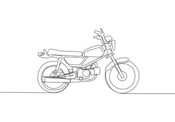 Wall Mural - One continuous line drawing of old racing motorbike logo. Classic vintage motorcycle concept. Single line draw design vector illustration