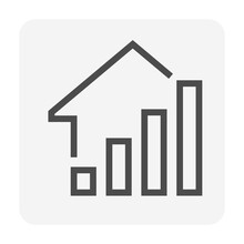 House Price Or Value Increase Vector Icon. Consist Of Home Or House Building,  Growth Graph. Rate Of Real Estate Or Property For Development, Owned, Sale, Rent, Buy, Purchase Or Investment. 48x48 Px.