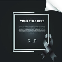 Mourning Black Ribbon With Message. R.I.P Banner Design. Eps 10 Vector Illustration.