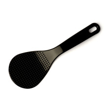 Black Multicooker Spoon Isolated On White Background. Plastic Heat-resistant Spoon Stirrer