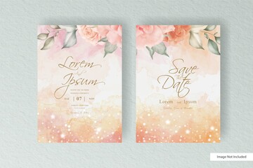 Minimalist wedding invitation template with hand drawn floral and abstract watercolor splash design