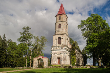 Wall Mural - Lutheran church in Lutrini village, Latvia.