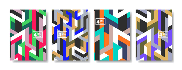 Aufkleber - Flat geometric covers design. Color vector modern cover. Simple shapes composition background. Futuristic abstract patterns