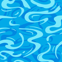 Aufkleber - Azure Cartoon Water Surface Seamless Pattern. Vector Sea Ripple. Abstract Blue Waves Background