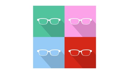 Sticker - Glasses Icon Set. Set of square flat illustration of glasses signs