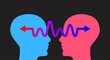 Conversation icon with two profiles and arrow. Empathy logo