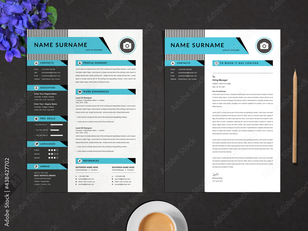Resume / CV Template with Cover Letter Stock Vector | Adobe Stock