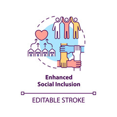 Enhanced social inclusion concept icon. Community development abstract idea thin line illustration. Integrate people from different backgrounds. Vector isolated outline color drawing. Editable stroke