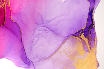  Abstract watercolor pink and violet gradient texture with gold glitter.