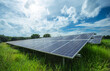 photovoltaic solar power panel on sky background, green clean Alternative power energy concept.