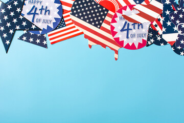 Happy 4th July ornament on blue background. Copy space