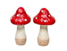 Two Red Mushrooms Isolated On White Background With​ Clipping​ Path​