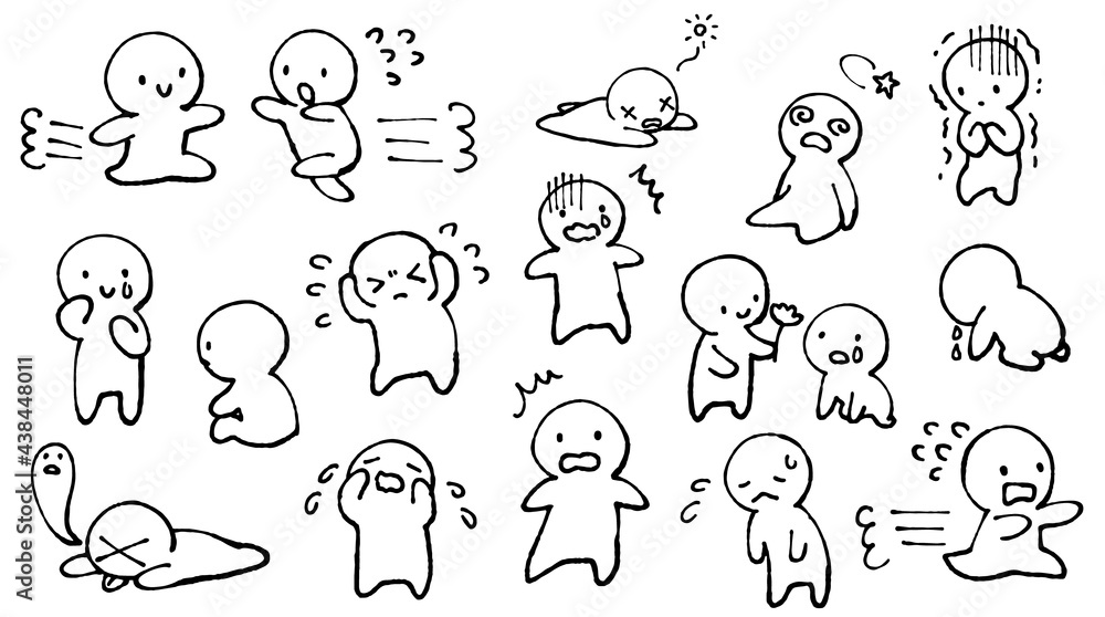 手描き シンプルで可愛い人物のイラスト 焦り 混乱 ネガティブ Wall Mural わたほこり