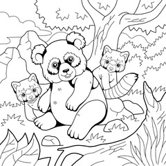 Wall Mural - cartoon cute panda, coloring page, outline illustration