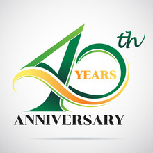 40 Years Anniversary Celebration Logo Design With Decorative Ribbon Or Banner. Happy Birthday Design Of 40th Years Anniversary Celebration.