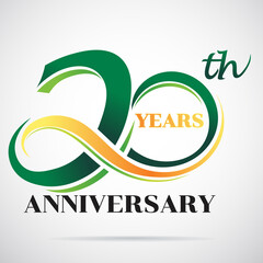 Wall Mural - 20 years anniversary celebration logo design with decorative ribbon or banner. Happy birthday design of 20th years anniversary celebration.