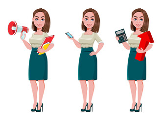 Sticker - Young business woman, set of three poses