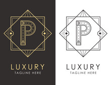 Art Deco Letter P Logo In Two Color Variations