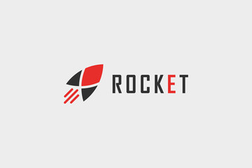 Poster - Simple Rocket Logo. Red and Black Geometric Shapes Flying Rocket with Speed Waves isolated on White Background. Usable for Business and Technology Logos. Flat Vector Logo Design Template Element.