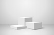 Podium square box  geometry shape stand scene and winner pedestal in studio on gray or white background.vector illustration.