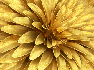 Shiny gold metallic flower close up background