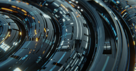 Poster - sci-fi, futuristic technology concept with circular electronic hud, gui panels and tubes. 3d renderi