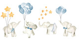 Fototapeta Dziecięca - Baby elephant watercolor illustration nursery for boys 