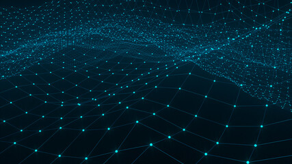 Blue 3D Mesh — innovative abstract network grid render landscape background digital security technology business creation futuristic science data concept.
