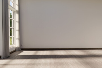 large room with white wall and window; empty interior background with copy space; 3D Rendering