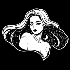 Sticker - portrait of a fairy girl with space hair