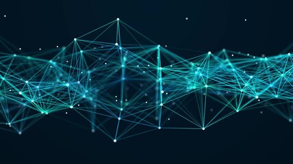 Leinwandbilder - Abstract network of glowing moving dots and lines. Network or digital connection. Technology background. 3d rendering. 4K. Seamless loop.