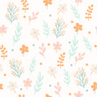 Floral pattern of small plants and flowers on white background. Endless Background. Perfect for cotton fabric, background, wallpaper.