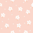 Delicate floral background. Small white flowers and dots on a pink background. Wallpaper, furniture fabric, textile
