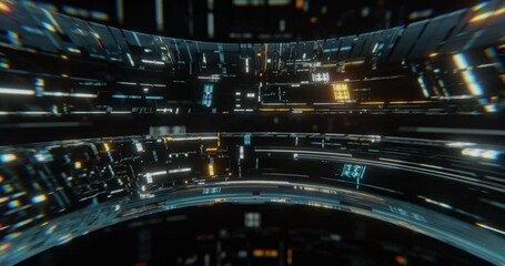 Aufkleber - Advanced Technology Concept. Sci-fi Neon High Tech Digital Abstract background. colorful circuit and data glowing lights. Curved HUD Monitoring Digital Data. 4K loop, 3D rendering