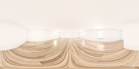 Poster - full 360 degree panorama environment map of white emty studio room with wooden floor 3d render illustration hdri hdr vr style