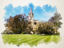 The Oxford Gothic Building In Watercolor