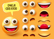 Emoji creator vector set design. Smiley 3d character kit with editable face elements like eyes and mouth for emojis facial expression creation design. Vector illustration
