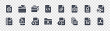 Document And Files Glyph Icons On Transparent Background. Quality Vector Set Such As Pdf, File, Folder, File, Secret, Folder, Add, Folder
