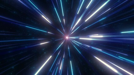Wall Mural - These are motion graphics that show lines of light and small particles flying towards us from the center of the frame.