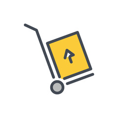 Poster - trolley and dolly with box and arrow up color line icon. handcart and delivery cart vector outline c