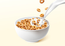 Ring Cereals With Pouring Milk