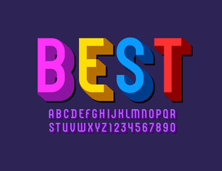Aufkleber - 3D modern Font, trendy colored alphabet, condensed letters and numbers, vector illustration 10eps